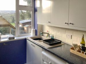 a kitchen with a sink and a counter with a window at New House Farm Annexe in Neenton