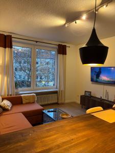 salon z kanapą i telewizorem w obiekcie Sienna - central and cozy w mieście Kassel