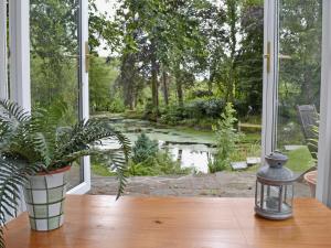 a window with a view of a garden at Ivy Cottage in Henllan