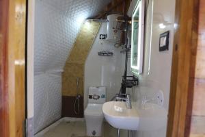 a bathroom with a white toilet and a sink at The Kamcha Geodesic dome & Homestay in Bomdila
