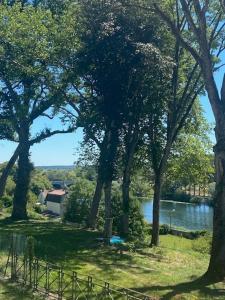 un grupo de árboles con un lago y una casa en Villa du Parc de Scey, en Dole
