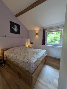 ein Schlafzimmer mit einem Bett und einem Fenster in der Unterkunft Le Renard des Vosges in La Croix-aux-Mines