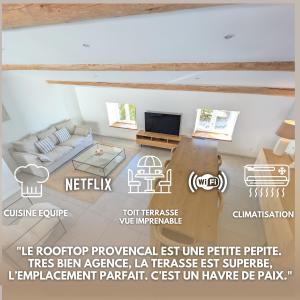 um pôster de uma sala de estar com um desenho de uma sala em LE ROOFTOP PROVENÇAL em Taulignan
