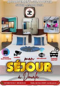 a poster for a new showroom with a bed at Résidence JTC in Douala