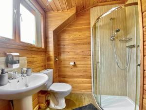 a bathroom with a shower and a toilet and a sink at Apple-Uk46285 in Camerton
