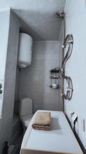 a small bathroom with a sink and a toilet at Олександрійський б-р 125 CityRooms in Bila Tserkva