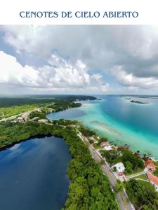 an aerial view of a large body of water at Hotel Mirador--gratis bicicletas in Bacalar