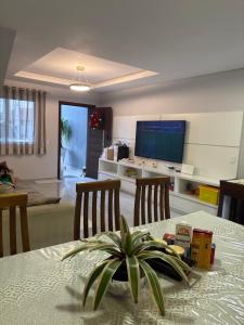 a living room with a table with a plant on it at Casa Privativa Prox Expoville e Centro Com 2 Suítes in Joinville