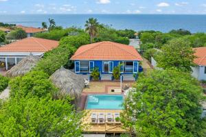 an aerial view of a house with a swimming pool at Villa Brisa, Tropical Escape at Coral Estate, Curaçao in Willibrordus