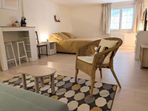a living room with a bed and a table and chairs at Grande Suite Privée - Entrée indépendante - SDB & WC privatifs in Fondettes