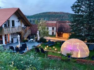 a garden with an igloo in the yard of a house at Chez Julie in Sparsbach