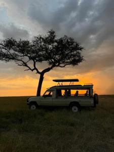 un vehículo estacionado junto a un árbol en un campo en Oloiba Nkuti Lodge, en Masai Mara 10 fotos más