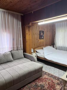 a bedroom with a bed and a couch in it at Kuća za odmor Sremac in Apatin