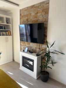 コパオニクにあるApartman The Nestのリビングルーム(暖炉、薄型テレビ付)