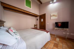 a bedroom with a bed and a flat screen tv at La Suite del Borgo in Viterbo