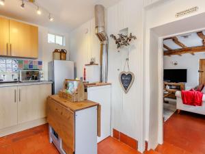 een keuken met een koelkast en een aanrechtblad bij Elsie's Cottage in Pontesbury