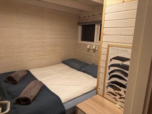 a small room with two beds in a sauna at Cheerful forest cabin Fireplace and Hot tub in Akranes