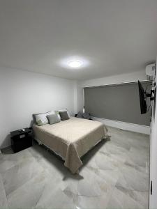 een slaapkamer met een bed in een witte kamer bij MaryHospedaje in Valencia