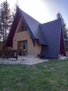 ein kleines Haus mit schwarzem Dach in der Unterkunft Mountain House Tadić 3 in Bajina Bašta