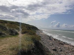 a path on a beach next to the ocean at 6 person holiday home in Hirtshals in Hirtshals +28 photos
