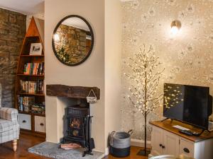 a living room with a fireplace and a mirror at Uk45895 - Cross House Cottage in Kirkby Lonsdale