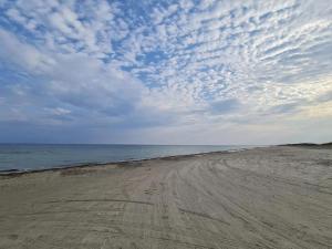 a dirt road on the beach under a cloudy sky at 6 person holiday home in Fjerritslev in Fjerritslev