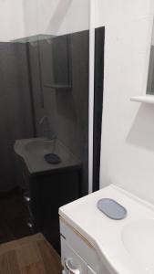 a small bathroom with a sink and a toilet at Casa para alugar in Paraty +10 photos