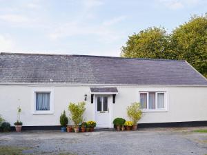a white house with potted plants in front of it at Ty Clyd - Hw7657 in Walton East