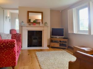 a living room with a fireplace and a tv at Eastwood Lodge in Bath +2 photos