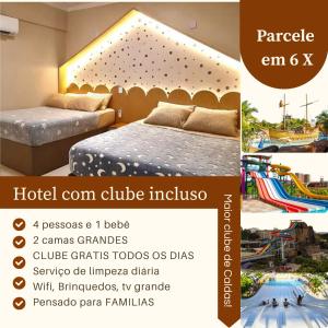 a collage of pictures of a hotel room with a playground at Flat 427 com clube diroma GRATIS TODOS OS DIAS! in Caldas Novas