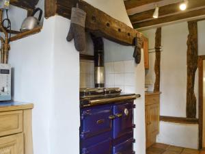 a kitchen with a blue stove in a room at Meadow Cottage in Chediston