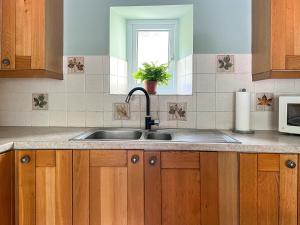 a kitchen with a sink and a window at Mushroom Cottage in Ferndale