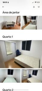 2 fotos de una habitación con cama y una habitación con mesa en Residencial Dalí, en Duque de Caxias