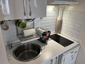 a small kitchen with a sink and a counter top at Cosy studio Montorgueil paris centre in Paris