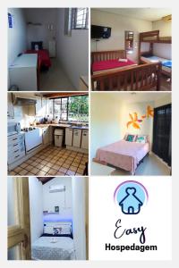 フロリアノポリスにあるEasy Quartos Floripaのキッチンと寝室の写真のコラージュ