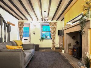 TrevorにあるMynydd A Mor, Mountains And Seaのソファと暖炉のあるリビングルーム