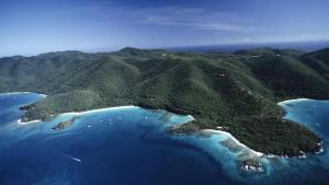 an aerial view of an island in the ocean at Oceanview Stay - Walk to Beach in Enighed