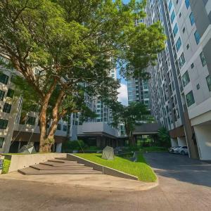Un parque de patinaje en una ciudad con un árbol y edificios en The Base酒店民宿预订 市中心 游泳池 健身房 海滩 度假屋 A-9F, en Pattaya central