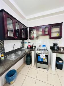 a kitchen with a sink and a stove at León Dormido Suite 01 in Puerto Baquerizo Moreno