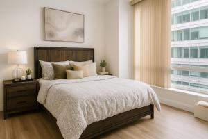 Postel nebo postele na pokoji v ubytování Chic 2-Bedroom Haven in Vibrant Coal Harbour