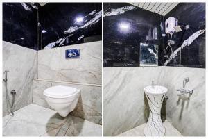 two pictures of a bathroom with a toilet and a sink at Super Collection O Ulhasnagar Birla Temple Formerly Hotel Yash Residency in Ulhasnagar