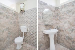 two pictures of a bathroom with a toilet and a sink at Collection O Ranipur - Dhaney Crossway Formerly Saroj Inn in Bhāda