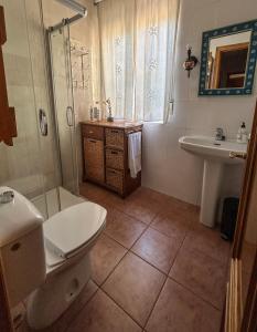 een badkamer met toilet en wastafel bij Puerta del Arco in Riópar +13 foto's