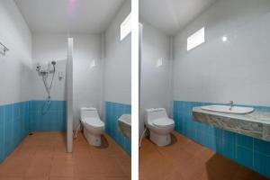 duas imagens de uma casa de banho com dois WC e um lavatório em OYO 1044 Vassana ResortÃ¢â‚¬â€¹ em Sattahip