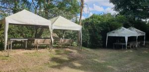 a group of tents with chairs and a table at The Camping Field in Ban Kluai