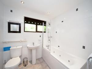 a white bathroom with a toilet and a sink at Lake View Cottage - Cv7102 in Saint Cleer +17 photos