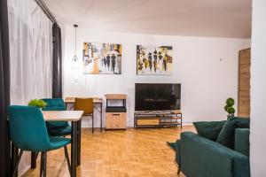 een woonkamer met een bank en een televisie bij Clara in Rzeszów
