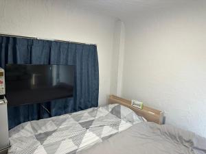 a bedroom with a bed and a flat screen tv at 御嶽ハウス in Tokyo