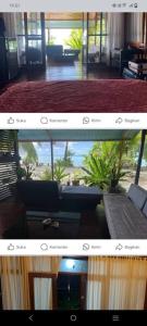 Savana Cottages في Letman: صورتين لغرفة معيشة مع أريكة