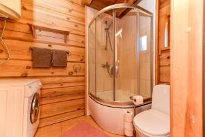 ein Badezimmer mit Dusche und Toilette in der Unterkunft Stirnelės viensėdis in Stirniai